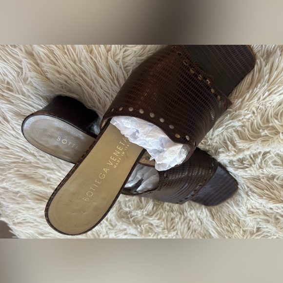 Bottega Veneta Brown Leather Square Mules Spec Edition VTG sz 8 Scalloped Edge - Picture 9 of 17